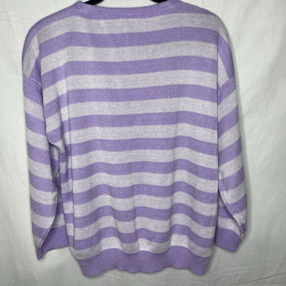 Vintage GLAMOUR KNIT Sweater Teddy Bear Purple Striped Retro 1970s Womens M L - Picture 3 of 6